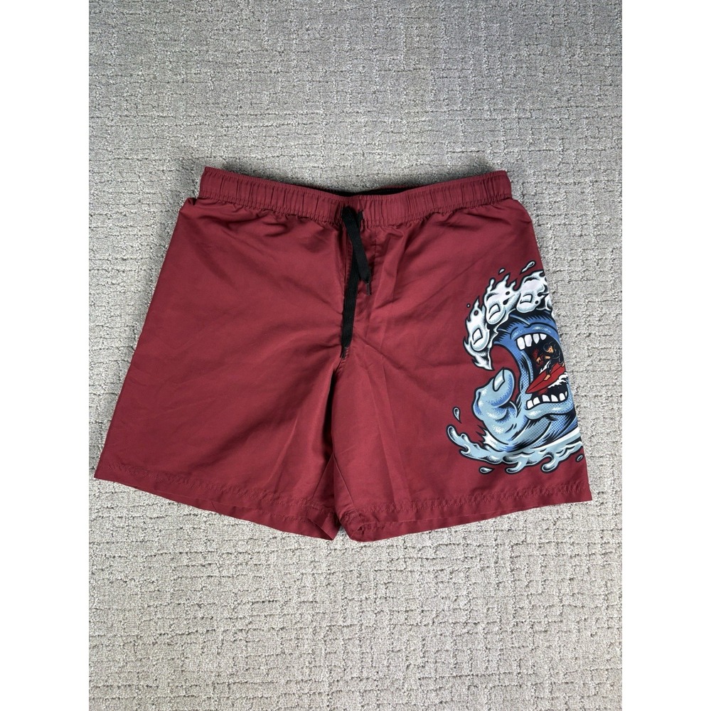 Santa Cruz Skateboards Shorts Screaming Wave Pull On Boardshort Burgundy Sz L